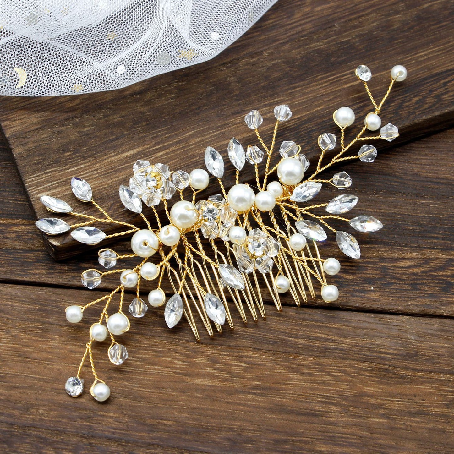 Pearl Hair Comb Gold