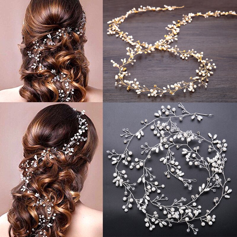 Crystal Pearl Tiaras Vine - Gold