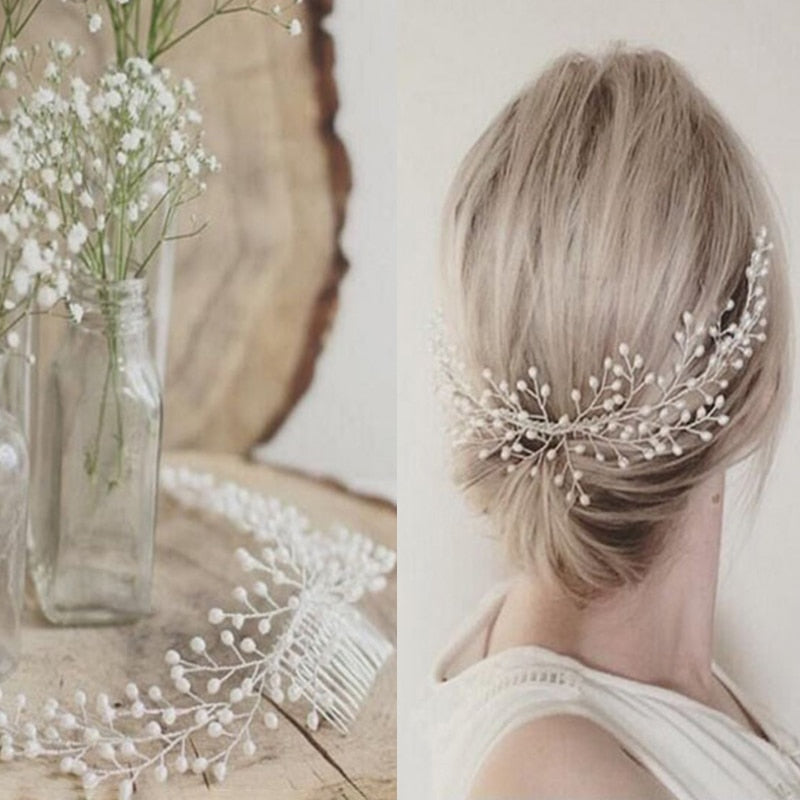 Elegant Baby's Breath Pearls Hair Comb