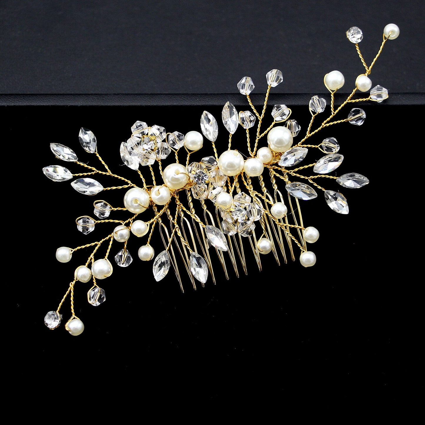 Pearl Hair Comb Gold