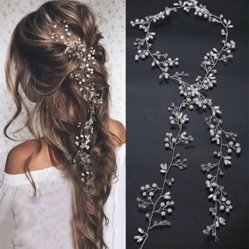 Crystal Pearl Tiara Vine - Silver